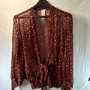 Free People Star Dazed Kimono Women's OS, Sheer Burgundy Red Tie Front